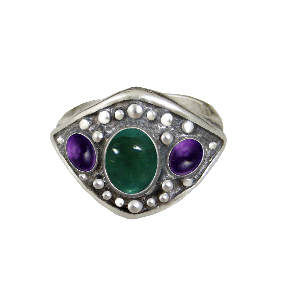 Sterling Silver Medieval Lady's Ring with Fluorite And Amethyst Size 9